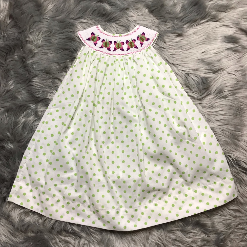 Marjorie’s Daughter smocked dress butterflies 2T white green